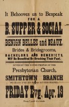 Broadside for Smithtown Presbyterian Church social, April 19, year unknown.