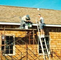 Bungalow, Crew Starting to Stain Roof