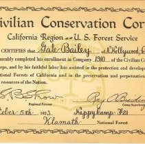 Gail Bailey CCC Discharge Certificate
