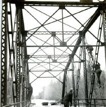 Anderson's Bridge; Stringing Cables to Protect Bridge from Log Jam