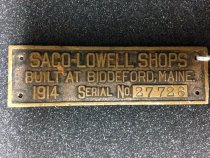 ID plate for spinning frame built at Saco-Lowell Shops, Biddeford