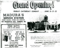Copied newspaper featuring the grand opening of Madura's Service Station