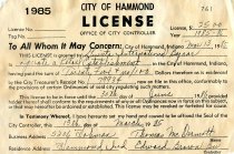 1985 business license granted by the City Comptroller