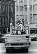 Santa in a Hammond parade car in the mid-20th century