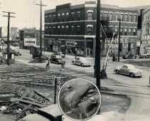 Railroad tracks and ties on Hohman Avenue in 1946