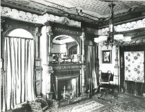 Waldemere interior, fireplace and chandelier