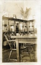 A close-up of a chair and table in the Bridgeport Public Library