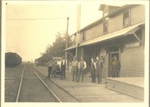 Burlington Railroad employees outside the depot in Gillette, WY