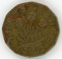 Reverse: "THREE PENCE 1942"