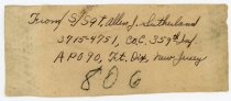 Address Label from Allen Sutherland (U.S. Army)