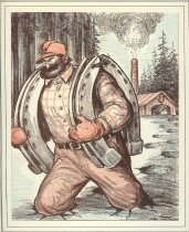 Paul Bunyan carrying Babe's shoes