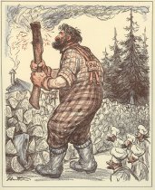 Paul Bunyan cutting firewood for the cooks