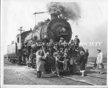 Boy Scouts on steam engine, c. 1950