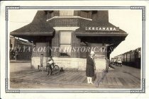 Ann Rattu at Escanaba Depot, c. 1927