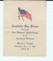 Armistice Day Dinner Program, 1920, cover
