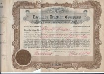 Escanaba Traction Co. Stock Certificate, front