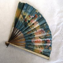 Blue paper and wood ladies fan