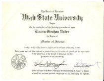 Elnora Vader's MS degree from Utah State University
