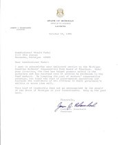 Letter to Elnora Vader from Governor James Blanchard