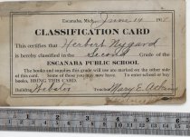 Herbert Nygaard's 2nd grade classification card