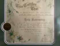 Framed Marriage Certificate for Edward and Signe Johnson, closeup