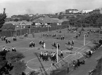 School girls playing netball, Caroline Bay, Timaru