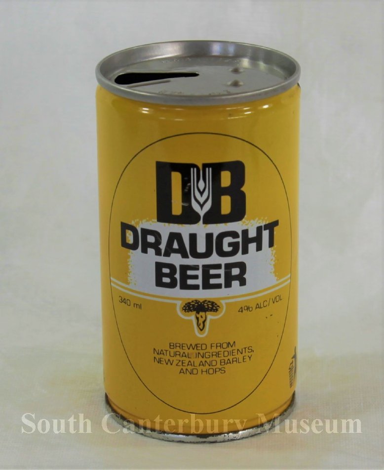 Can, Beer Yellow can, brown & white label, Hops & barley symbol