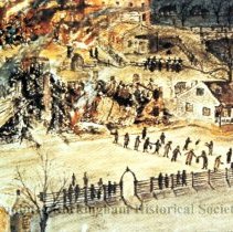 Drawing of fire near Courthouse in Harrisonburg, Va.