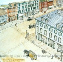 Drawing of downtown at Courthouse, Harrisonburg, VA