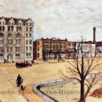 Drawing of street south of courthouse, Harrisonburg, VA