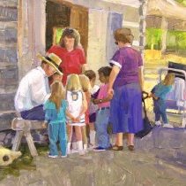 Untitled - people w/ interpreter at museum by Kim Mackey, 1993