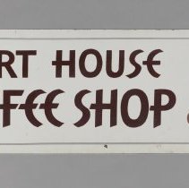 Court House Coffee Shop sign with images of coffee cup and doughnut; c.1960