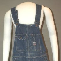 Denim overalls, "Super-Pay-Day" debossed on buttons; c.1945