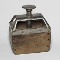 Butter mold, wood box with metal frame for press