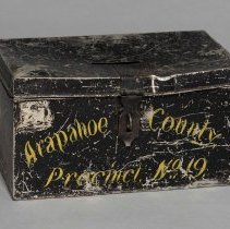 Ballot box for Arapahoe County, Precinct No. 19, black painted metal