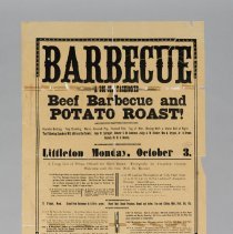 Poster for barbeque during county seat campaign; 1904