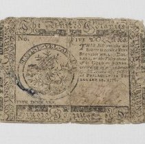 United Colonies Continental Currency, five dollars; 1776
