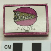 Matchbox; from Professor Plum's and Pistachio's Restaurants; c.1980.