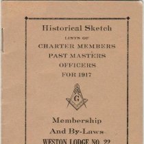 Booklet; membership and by-laws for Weston Masonic Lodge; 1917.