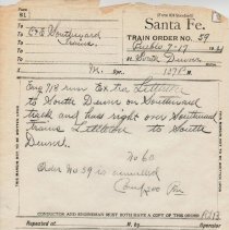 Document; train order no. 59 for train run, Littleton to south Denver; 1921