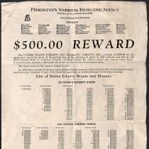 Poster for $500 reward for capture of men who robbed Littleton bank; 1927.