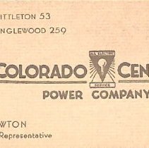 Business card for W.H. Newton of the Colorado Central Power Company.