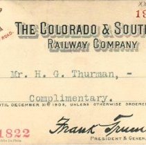 Colorado & Southern Railway pass; 1903.