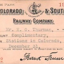 Colorado & Southern Railway pass; 1904.