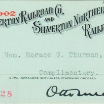 Silverton Railroad and Silverton Northern rail pass; 1902.