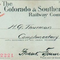 Colorado & Southern Railway pass; 1901.