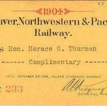 Denver, Northwestern & Pacific Railway pass; 1904.