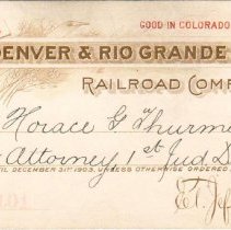 Denver & Rio Grande Railroad pass; 1903.
