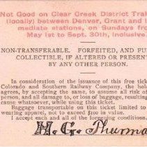 Back of Colorado & Southern Railway pass; 1902.