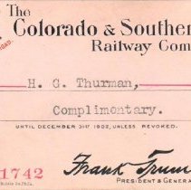 Colorado & Southern Railway pass; 1902.
